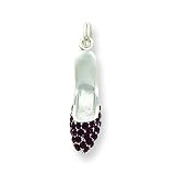 Sterling Silver Purple CZ (Cubic Zirconia) High Heel Shoe Charm with 20 inch Sterling Silver Chain