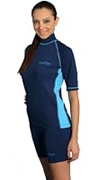 Women Sun Protection Clothing Rash Guard Shirt Short Sleeves Navy Blue