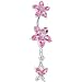 Sterling Silver 925 Pink Cubic Zirconia Dual Lily Butterfly Belly Ring