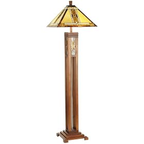 Walnut Mission Tiffany Style Floor Lamp