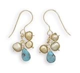 14/20 Gold Filled French Wire Earrings with Turquoise and Cultured Freshwater Pearl
