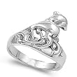Sterling Silver Ring - Dolphins - Face Height: 15mm - Band Width: 4mm - Size: 6-9