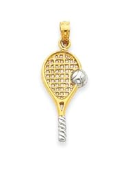 Polished 14K Yellow Gold w/Rhodium 3-D Tennis Racquet Open Back Pendant