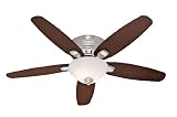 Hunter 28701Fremont 52-Inch 5-Blade Single Light Ceiling Fan, Brushed Nickel with Roasted Walnut/Stained Oak Blades and Frosted Glass Bowl