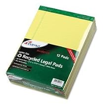 Ampad 20-270 Evidence Recyc. Perf 8-1/2x11-3/4 Legal Rule Pads, Margin, Canary, 50 Shts, Doz.