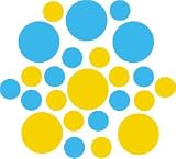 Set of 90 - Yellow / Ice Blue Circles Polka Dots Vinyl Wall Graphic Decals Stickers