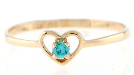 10kt Yellow Gold Children's March Aquamarine Cz Birthstone Ring Size 3