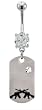 CROSSING BLACK GUNS ON A SILVER DOG TAG BELLY RING
