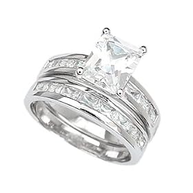 Sterling Silver Cubic Zirconia Engagement 2 Set Rings