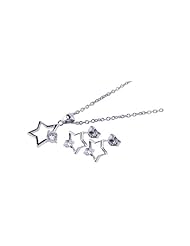 Nickel Free Sterling Silver Pendant & Earring Sets Open CZ Star Necklace