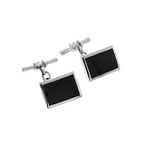 Black Onyx Bar Cuff Links Sterling Silver Cufflinks