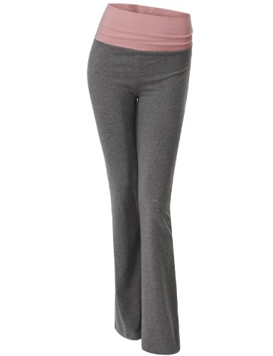 Doublju Women's Colorful Foldover Waistband Cotton Yogapants