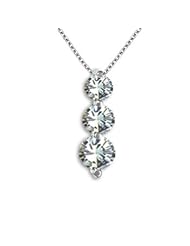 1.00 Carat G-H I1 Diamond Three Stone Pendant Necklace Set 14K Yellow White Gold