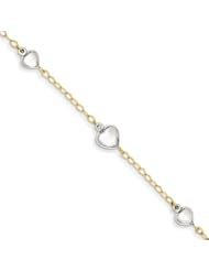 14K Two-tone Puffed Heart & Keys Anklet Length 10"