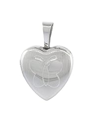 Sterling Silver Tiny Heart Locket Necklace Engraved Butterfly 1/2 inch