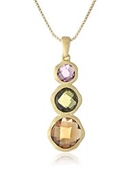 Gold Plated Multi-Colored Stone 3 Bubble Drop Pendant Necklace, 18"
