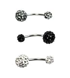 Belly Ring Swarovski Crystal Belly Button Rings (3 Pack)14g-White/Gray/Black