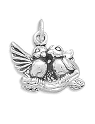 Sterling Silver Love Birds on Branch Charm with 18" Steel Chain