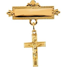 14k Yellow Gold Crucifix Baptismal Pin 14x9mm by JewelryWeb