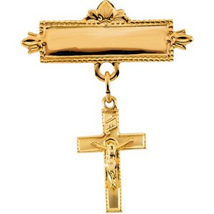 14.00X09.00 Mm 14K Yellow Gold Crucifix Baptismal Pin by 