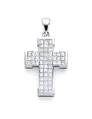 14k White Gold Channel Set Princess Cut Diamond Cross Pendant (G-H Color, I1 Clarity)