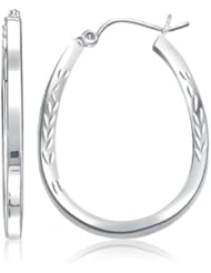 14K White Gold Diamond Cut Hoop Earrings