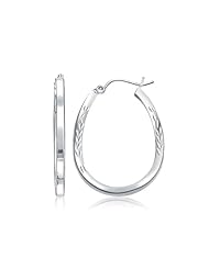 14K White Gold Diamond Cut Hoop Earrings