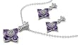 Sterling Silver Pendant/Earring Set - Flower with Purple & Clear CZ - Pendant:24mm, Earrings:24mm