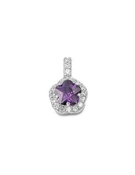 Sterling Silver Small Clear Amethyst CZ Pendant Polished Charm Pure 925 New 17mm with 2mm Figaro Chain