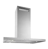 Baumann Design Inselhaube, Modell Mira Isola, 90 x 60 cm. 800 m3/h Abluftleistung, 4-Stufen-Soft Touch-LED-Display, sehr hochwertig mit komplett verschwei�ten Kaminen, fl�sterleise mit 51 dB auf Maximalstufe