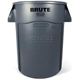 Rubbermaid Round Brute 44 Gallon Utility Trash Container Gray. Package of 4