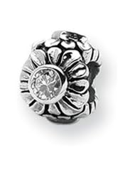 Clear CZ, Floral Charm in Silver for 3mm Charm Bracelets