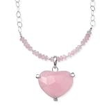.925 Silver & Rose Quartz Heart Necklace- 17 IN