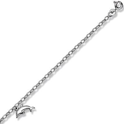 Schmuck-Pur 925/- Silber Fußkette mit Motiv Behang “Delfin”