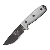 RAT Cutlery RC-3, Linen Micarta Handle, Black Blade, Combo, Mod. Pommel