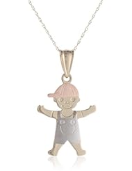 14K Tri-Color Gold Baby Boy Pendant Necklace, 18"