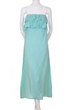Minx Shiny Fabric Tiered Ruffle Top Strapless Asymmetric Long Casual Maxi Dress Aqua