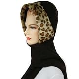 LEOPARD BROWN FAUX FUR CLOCHE HOOD COWL KNIT SCARF HAT