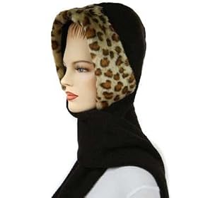 LEOPARDBROWNFAUXFURCLOCHEHOODCOWLKNITSCARFHAT