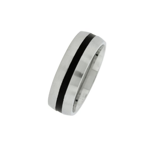 Mens Stainless Steel Black Mid-Line Band Ring, Size 9