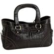 Embassy Black Genuine Leather Handbag with Alligator Embossing