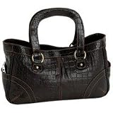 Embassy Black Genuine Leather Handbag with Alligator Embossing