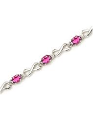 10K White Gold Oval Pink Topaz and Diamond Bracelet by Jewelry Mountain