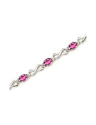 10K White Gold Oval Pink Topaz and Diamond Bracelet