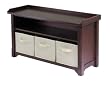 Winsome 94801 Verona Storage Bench with 3 Foldable Beige Color Fabric Baskets - Walnut