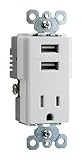 Combo Wall USB Charger Tamper Resistant Receptacle Outlet 2 Built-in USB Ports White