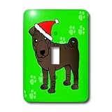 Janna Salak Designs Christmas - Cute Chinese Shar Pei Dog - Brown Coat with Santa Hat Green - Light Switch Covers - single toggle switch