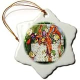 Vintage Helping Elves - 3 Inch Snowflake Porcelain Ornament