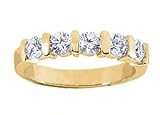Women's 5 Stone Diamond Ring in Round Cut Diamonds Bar Setting ( 1.50 Total Carat Weight | GH-SI Quality | 18k Yellow Gold ) Finger Size -