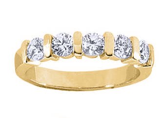 Women's 5 Stone Diamond Ring in Round Cut Diamonds Bar Setting ( 1.50 Total Carat Weight | GH-SI Quality | 18k Yellow Gold ) Finger Size -